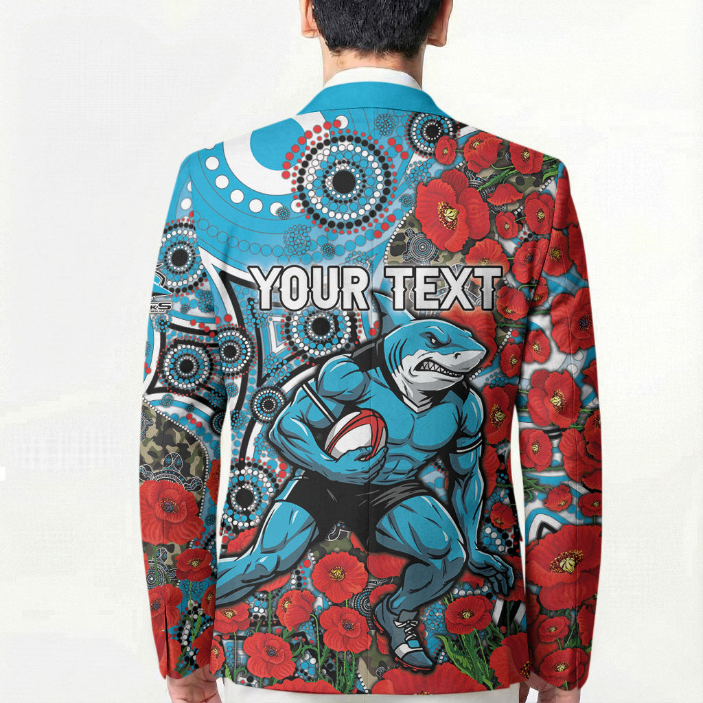 Personalised Cronulla Sharks ANZAC Blazer Indigenous Wave Pattern Poppy Remembrance Shark Warrior