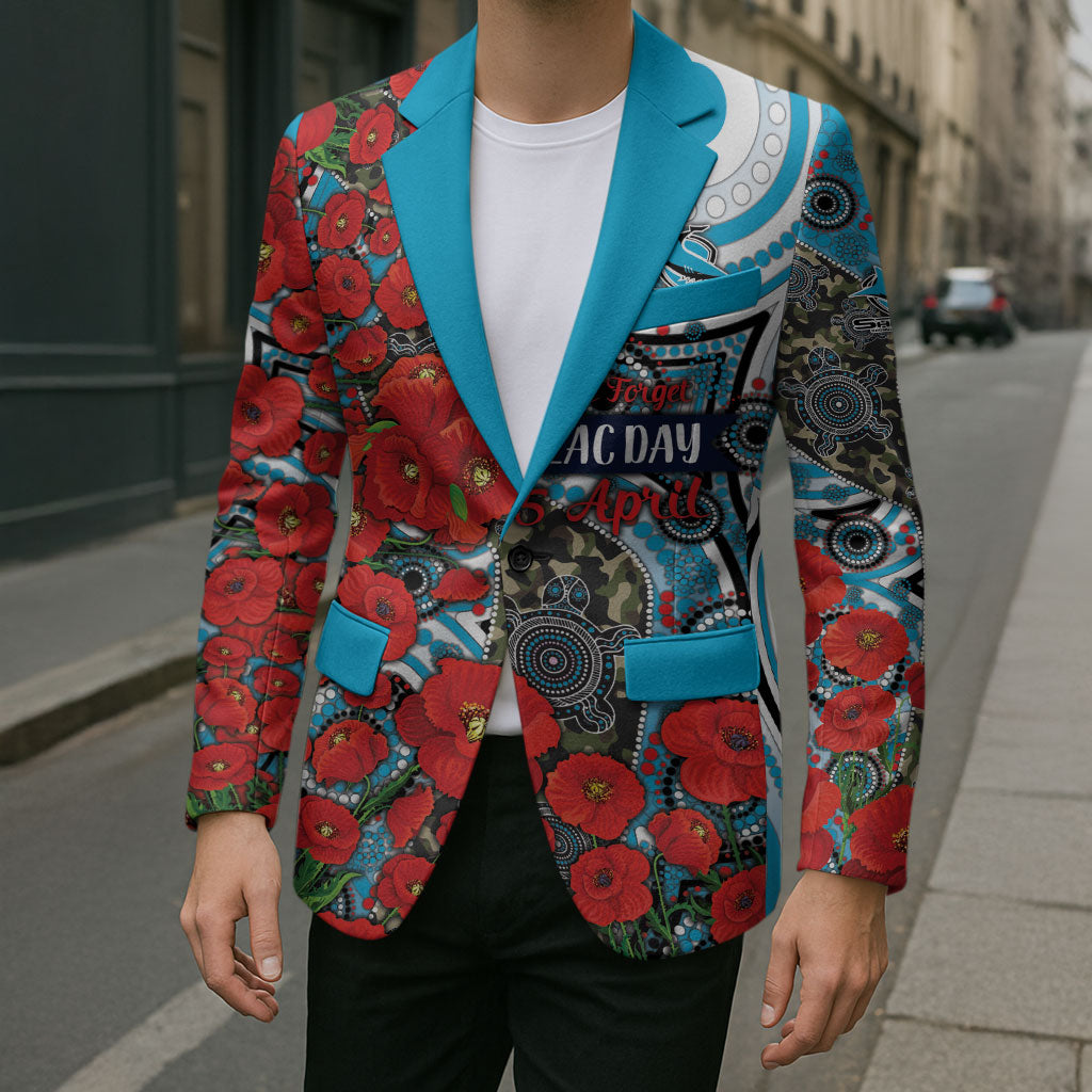 Personalised Cronulla Sharks ANZAC Blazer Indigenous Wave Pattern Poppy Remembrance Shark Warrior