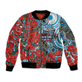 Personalised Cronulla Sharks ANZAC Bomber Jacket Indigenous Wave Pattern Poppy Remembrance Shark Warrior