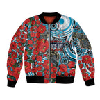 Personalised Cronulla Sharks ANZAC Bomber Jacket Indigenous Wave Pattern Poppy Remembrance Shark Warrior