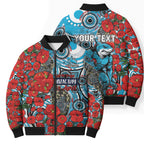 Personalised Cronulla Sharks ANZAC Bomber Puffer Jacket Indigenous Wave Pattern Poppy Remembrance Shark Warrior