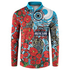 Personalised Cronulla Sharks ANZAC Button Sweatshirt Indigenous Wave Pattern Poppy Remembrance Shark Warrior