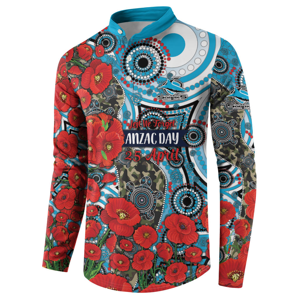 Personalised Cronulla Sharks ANZAC Button Sweatshirt Indigenous Wave Pattern Poppy Remembrance Shark Warrior