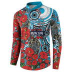 Personalised Cronulla Sharks ANZAC Button Sweatshirt Indigenous Wave Pattern Poppy Remembrance Shark Warrior