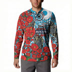 Personalised Cronulla Sharks ANZAC Button Sweatshirt Indigenous Wave Pattern Poppy Remembrance Shark Warrior