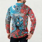 Personalised Cronulla Sharks ANZAC Button Sweatshirt Indigenous Wave Pattern Poppy Remembrance Shark Warrior