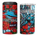 Personalised Cronulla Sharks ANZAC 4 in 1 Can Cooler Tumbler Indigenous Wave Pattern Poppy Remembrance Shark Warrior