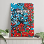 Personalised Cronulla Sharks ANZAC Canvas Wall Art Indigenous Wave Pattern Poppy Remembrance Shark Warrior