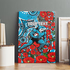 Personalised Cronulla Sharks ANZAC Canvas Wall Art Indigenous Wave Pattern Poppy Remembrance Shark Warrior
