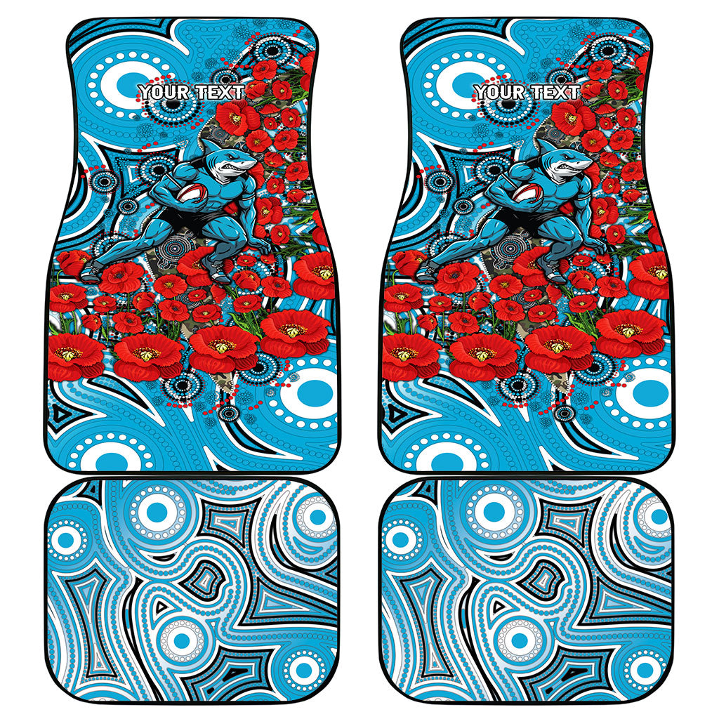 Personalised Cronulla Sharks ANZAC Car Mats Indigenous Wave Pattern Poppy Remembrance Shark Warrior