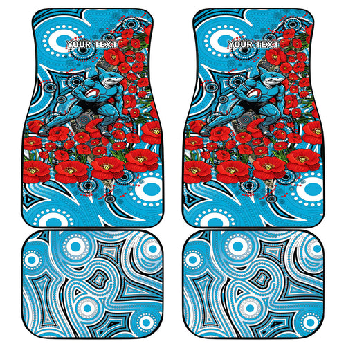 Personalised Cronulla Sharks ANZAC Car Mats Indigenous Wave Pattern Poppy Remembrance Shark Warrior