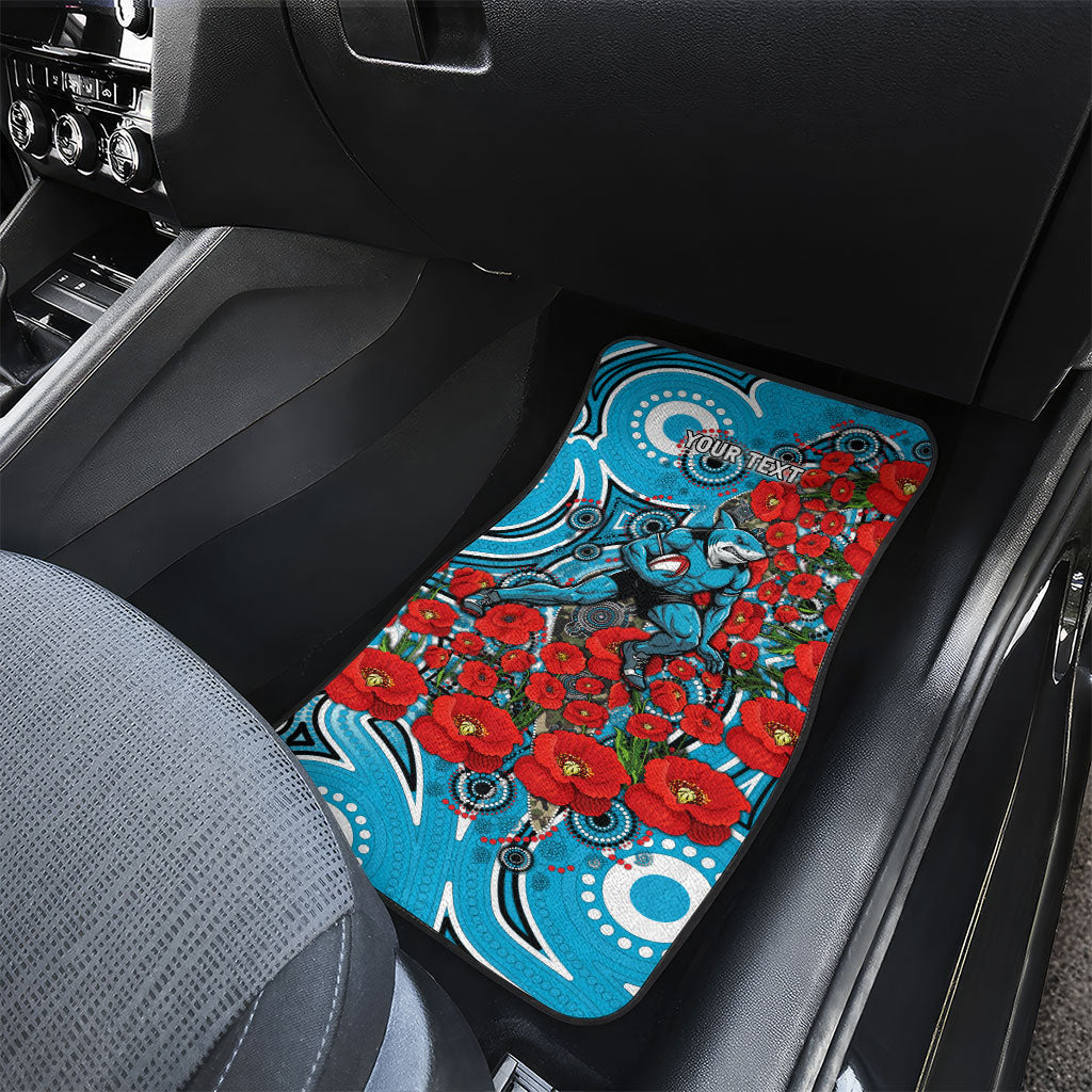 Personalised Cronulla Sharks ANZAC Car Mats Indigenous Wave Pattern Poppy Remembrance Shark Warrior