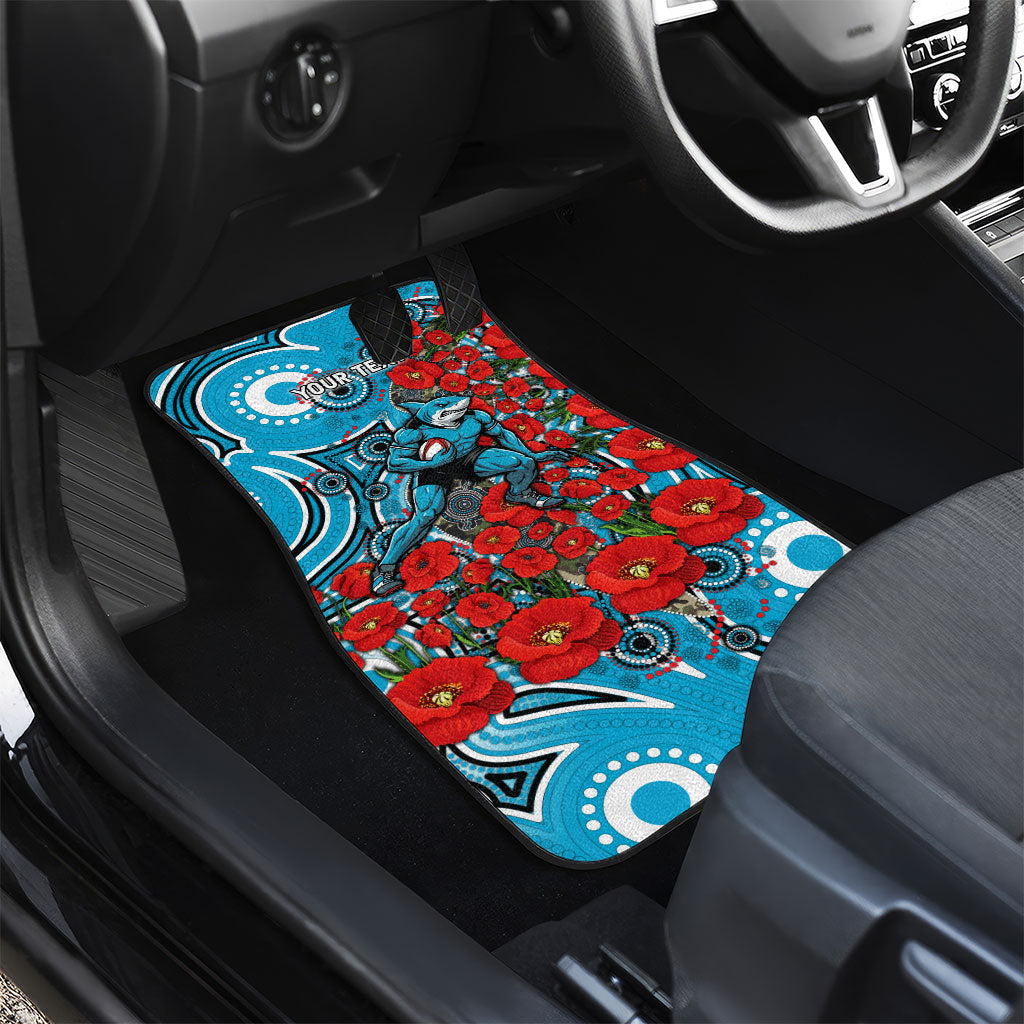 Personalised Cronulla Sharks ANZAC Car Mats Indigenous Wave Pattern Poppy Remembrance Shark Warrior