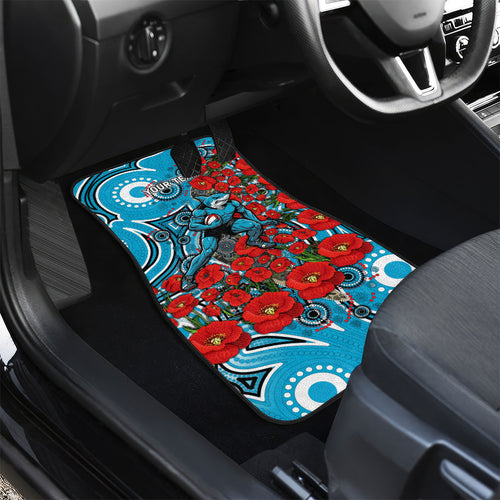 Personalised Cronulla Sharks ANZAC Car Mats Indigenous Wave Pattern Poppy Remembrance Shark Warrior