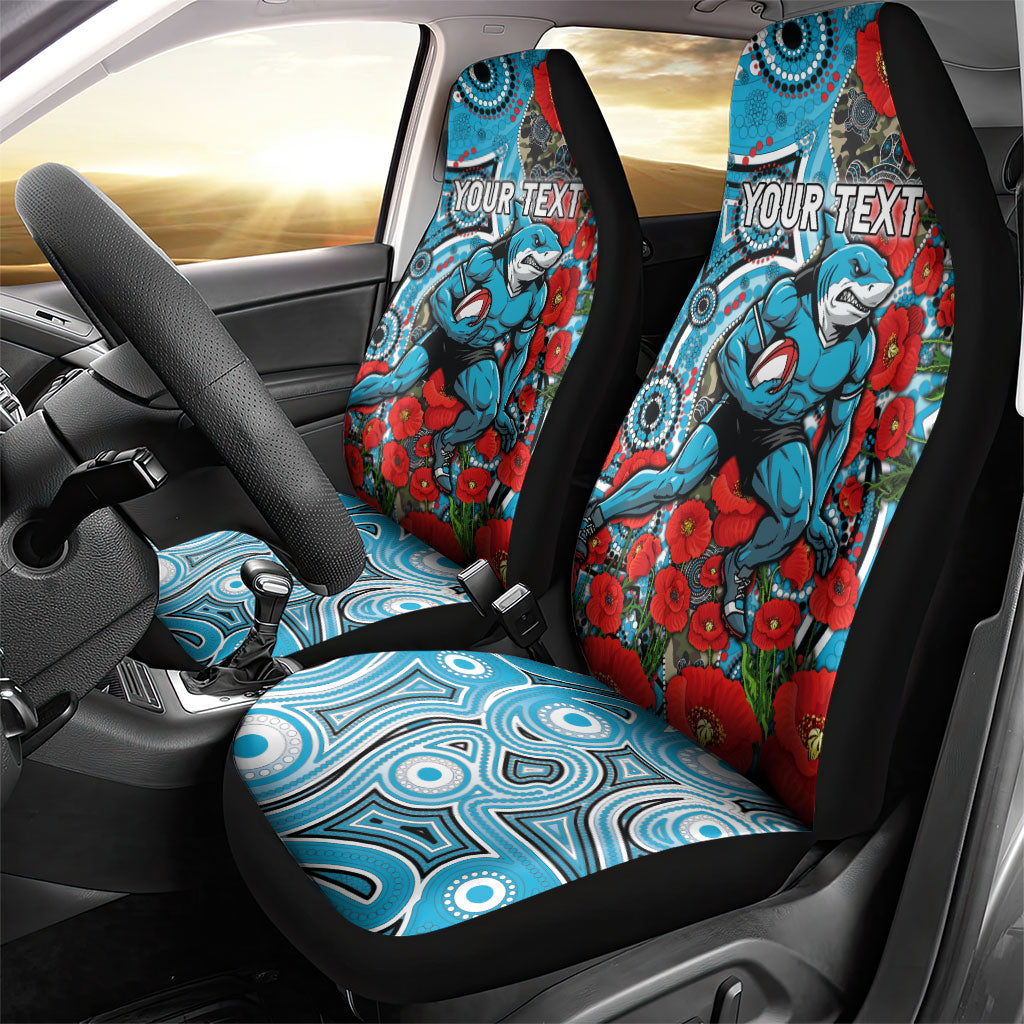 Personalised Cronulla Sharks ANZAC Car Seat Cover Indigenous Wave Pattern Poppy Remembrance Shark Warrior
