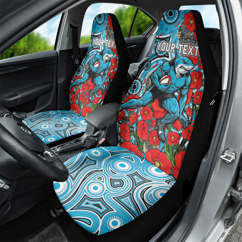 Personalised Cronulla Sharks ANZAC Car Seat Cover Indigenous Wave Pattern Poppy Remembrance Shark Warrior