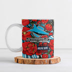 Personalised Cronulla Sharks ANZAC Ceramic Mug Indigenous Wave Pattern Poppy Remembrance Shark Warrior