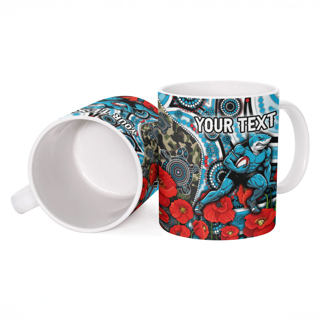 Personalised Cronulla Sharks ANZAC Ceramic Mug Indigenous Wave Pattern Poppy Remembrance Shark Warrior