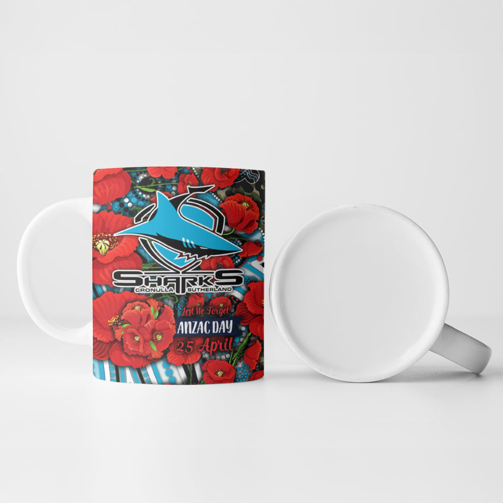 Personalised Cronulla Sharks ANZAC Ceramic Mug Indigenous Wave Pattern Poppy Remembrance Shark Warrior