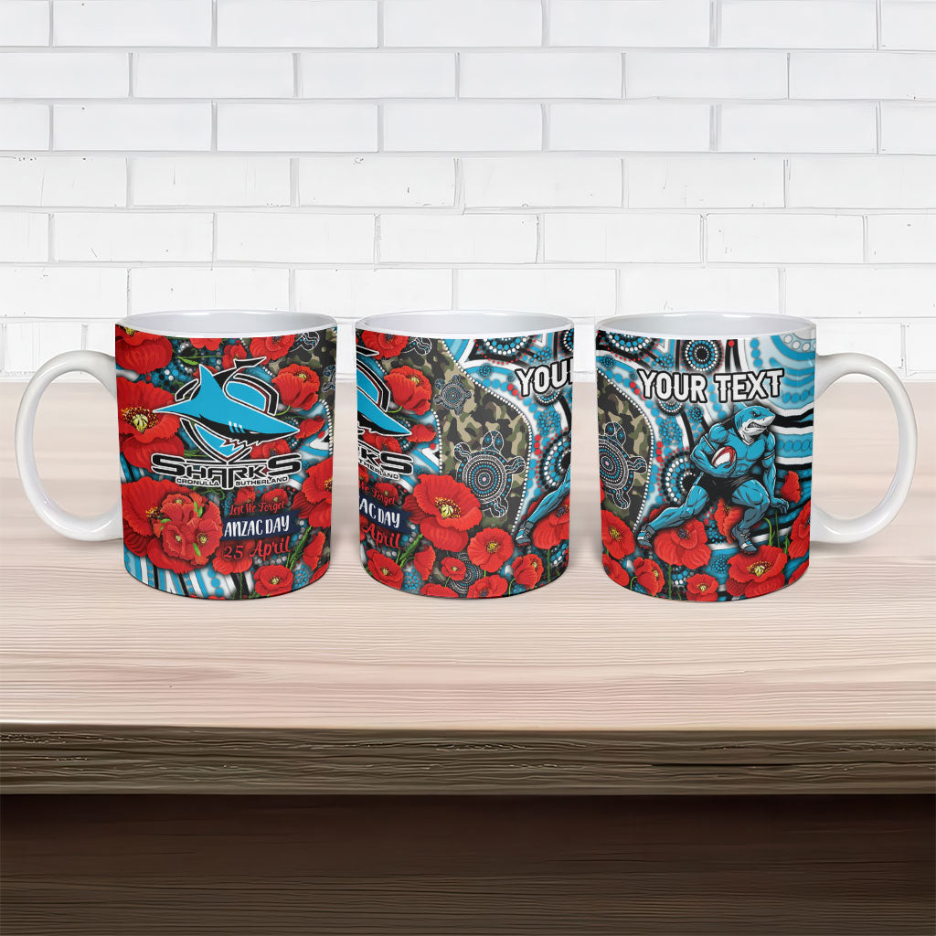 Personalised Cronulla Sharks ANZAC Ceramic Mug Indigenous Wave Pattern Poppy Remembrance Shark Warrior
