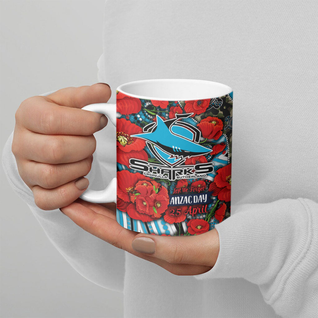 Personalised Cronulla Sharks ANZAC Ceramic Mug Indigenous Wave Pattern Poppy Remembrance Shark Warrior