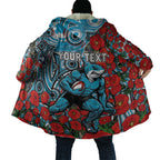 Personalised Cronulla Sharks ANZAC Cloak Indigenous Wave Pattern Poppy Remembrance Shark Warrior