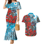Personalised Cronulla Sharks ANZAC Couples Matching Mermaid Dress and Hawaiian Shirt Indigenous Wave Pattern Poppy Remembrance Shark Warrior