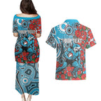 Personalised Cronulla Sharks ANZAC Couples Matching Puletasi and Hawaiian Shirt Indigenous Wave Pattern Poppy Remembrance Shark Warrior