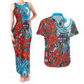 Personalised Cronulla Sharks ANZAC Couples Matching Tank Maxi Dress and Hawaiian Shirt Indigenous Wave Pattern Poppy Remembrance Shark Warrior