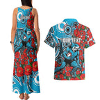 Personalised Cronulla Sharks ANZAC Couples Matching Tank Maxi Dress and Hawaiian Shirt Indigenous Wave Pattern Poppy Remembrance Shark Warrior
