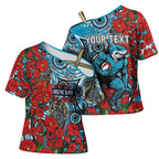 Personalised Cronulla Sharks ANZAC Cross Shoulder Shirt Indigenous Wave Pattern Poppy Remembrance Shark Warrior