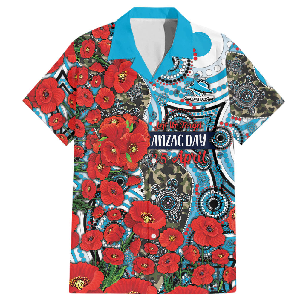 Personalised Cronulla Sharks ANZAC Family Matching Long Sleeve Bodycon Dress and Hawaiian Shirt Indigenous Wave Pattern Poppy Remembrance Shark Warrior