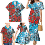 Personalised Cronulla Sharks ANZAC Family Matching Mermaid Dress and Hawaiian Shirt Indigenous Wave Pattern Poppy Remembrance Shark Warrior