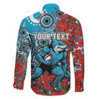 Personalised Cronulla Sharks ANZAC Family Matching Mermaid Dress and Hawaiian Shirt Indigenous Wave Pattern Poppy Remembrance Shark Warrior
