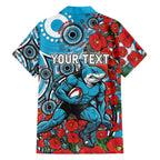Personalised Cronulla Sharks ANZAC Family Matching Off Shoulder Maxi Dress and Hawaiian Shirt Indigenous Wave Pattern Poppy Remembrance Shark Warrior