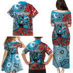 Personalised Cronulla Sharks ANZAC Family Matching Puletasi and Hawaiian Shirt Indigenous Wave Pattern Poppy Remembrance Shark Warrior