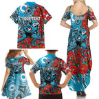 Personalised Cronulla Sharks ANZAC Family Matching Summer Maxi Dress and Hawaiian Shirt Indigenous Wave Pattern Poppy Remembrance Shark Warrior