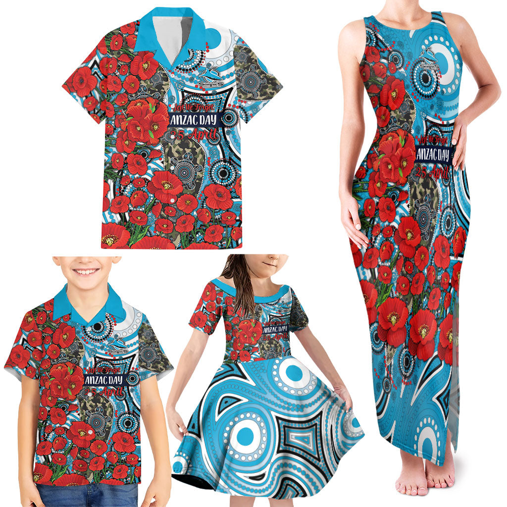 Personalised Cronulla Sharks ANZAC Family Matching Tank Maxi Dress and Hawaiian Shirt Indigenous Wave Pattern Poppy Remembrance Shark Warrior