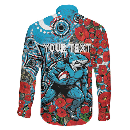 Personalised Cronulla Sharks ANZAC Family Matching Tank Maxi Dress and Hawaiian Shirt Indigenous Wave Pattern Poppy Remembrance Shark Warrior