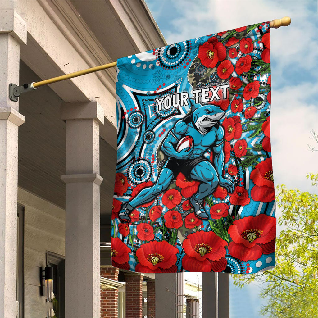 Personalised Cronulla Sharks ANZAC Garden Flag Indigenous Wave Pattern Poppy Remembrance Shark Warrior