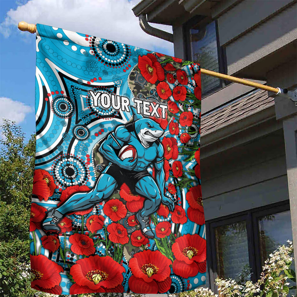 Personalised Cronulla Sharks ANZAC Garden Flag Indigenous Wave Pattern Poppy Remembrance Shark Warrior