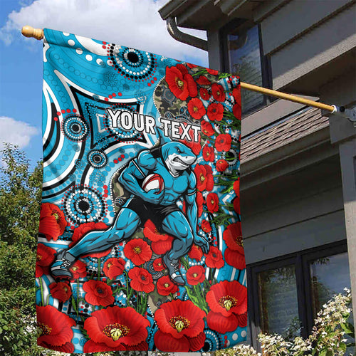 Personalised Cronulla Sharks ANZAC Garden Flag Indigenous Wave Pattern Poppy Remembrance Shark Warrior