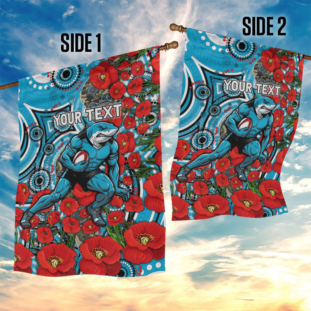 Personalised Cronulla Sharks ANZAC Garden Flag Indigenous Wave Pattern Poppy Remembrance Shark Warrior