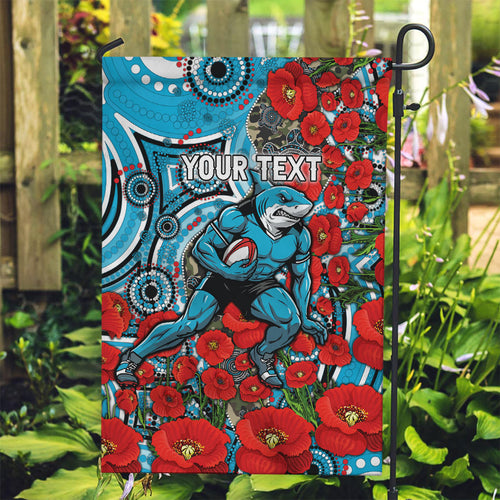 Personalised Cronulla Sharks ANZAC Garden Flag Indigenous Wave Pattern Poppy Remembrance Shark Warrior