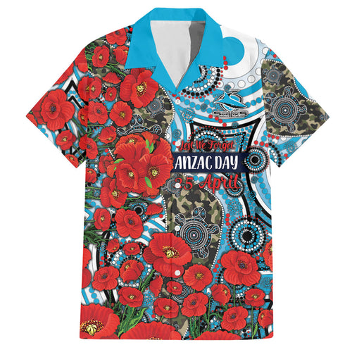 Personalised Cronulla Sharks ANZAC Hawaiian Shirt Indigenous Wave Pattern Poppy Remembrance Shark Warrior
