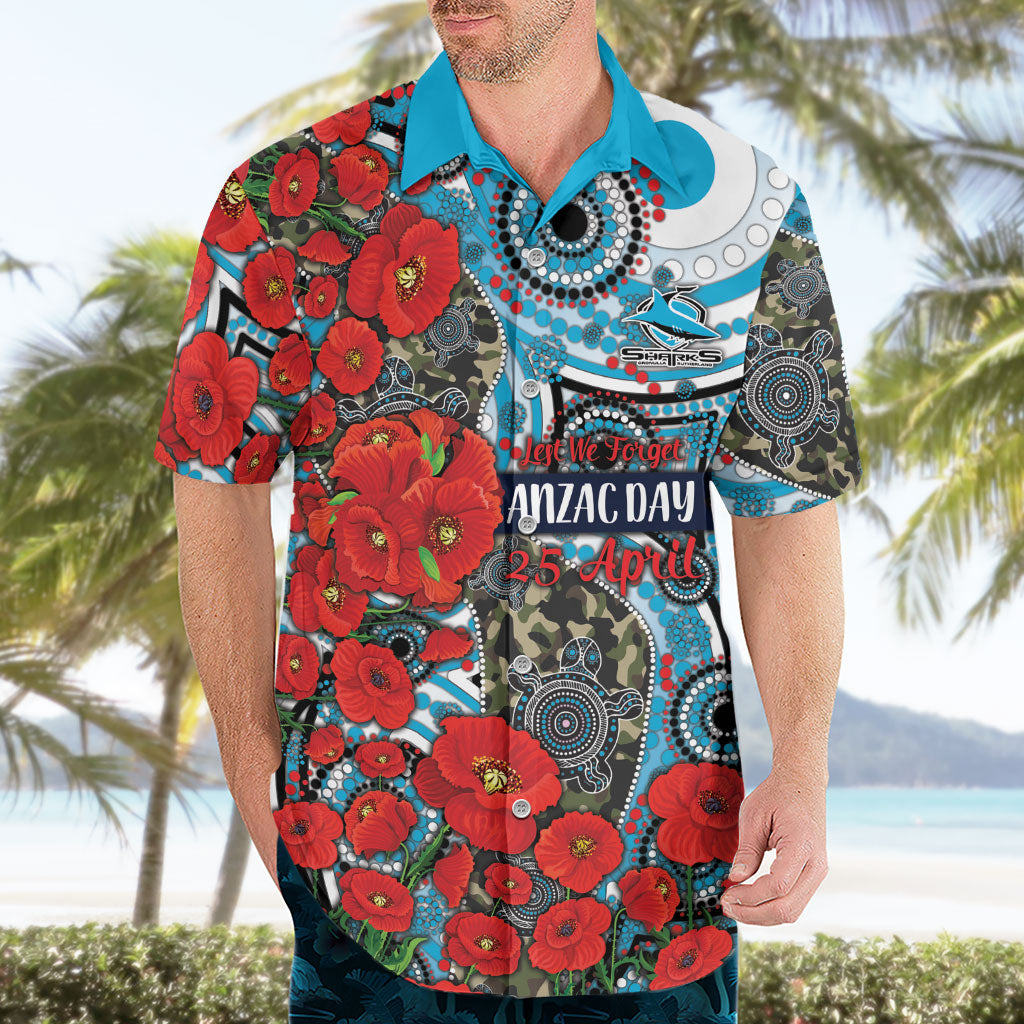 Personalised Cronulla Sharks ANZAC Hawaiian Shirt Indigenous Wave Pattern Poppy Remembrance Shark Warrior