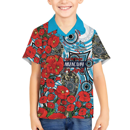 Personalised Cronulla Sharks ANZAC Hawaiian Shirt Indigenous Wave Pattern Poppy Remembrance Shark Warrior