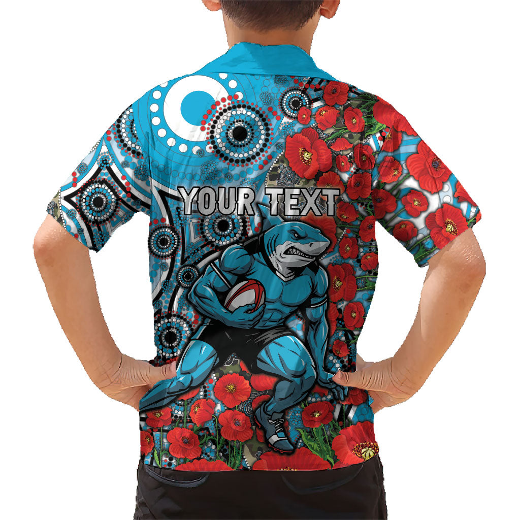 Personalised Cronulla Sharks ANZAC Hawaiian Shirt Indigenous Wave Pattern Poppy Remembrance Shark Warrior