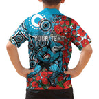 Personalised Cronulla Sharks ANZAC Hawaiian Shirt Indigenous Wave Pattern Poppy Remembrance Shark Warrior