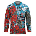 Personalised Cronulla Sharks ANZAC Hockey Jersey Indigenous Wave Pattern Poppy Remembrance Shark Warrior